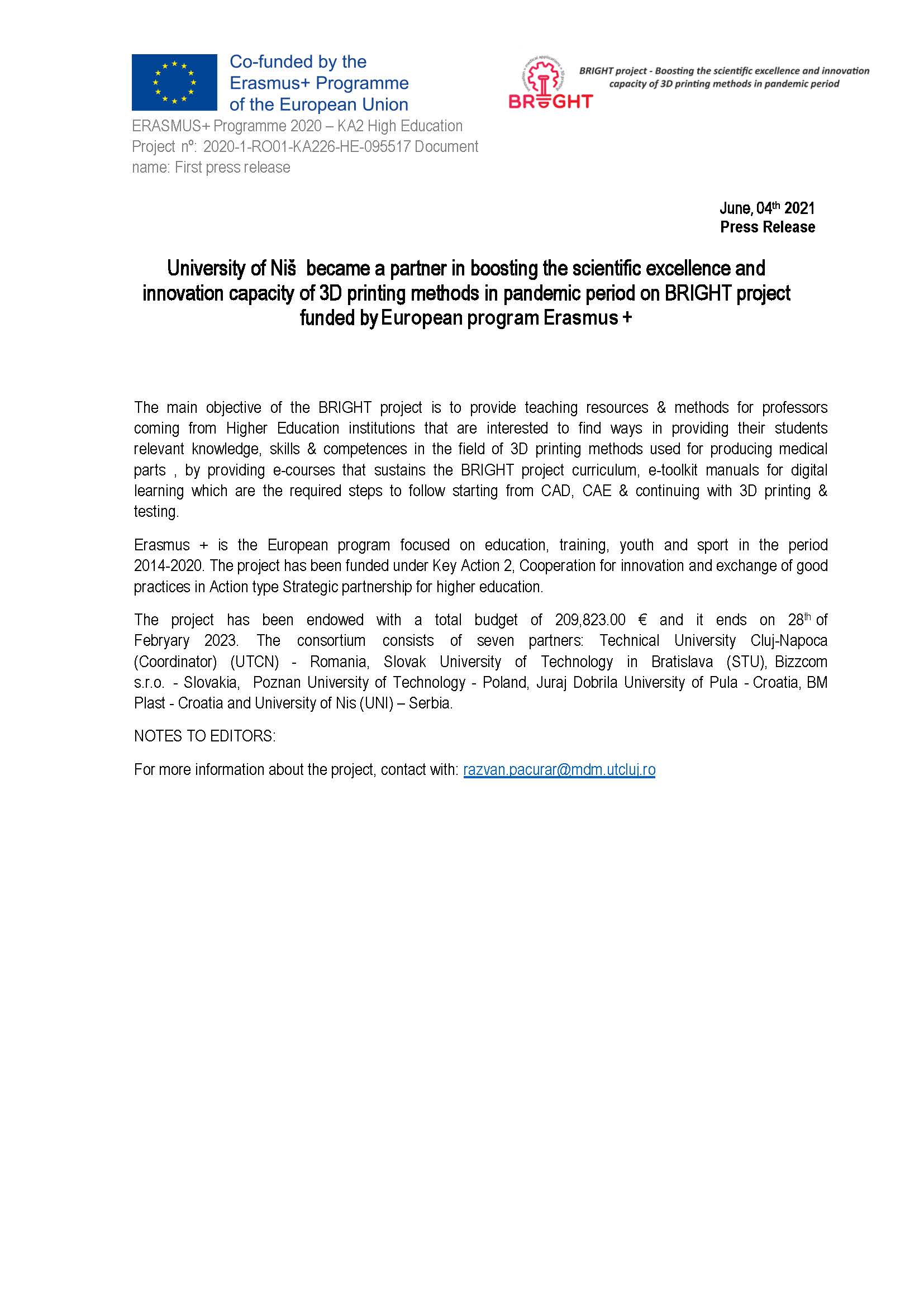 Dissemination materials – Bright Project